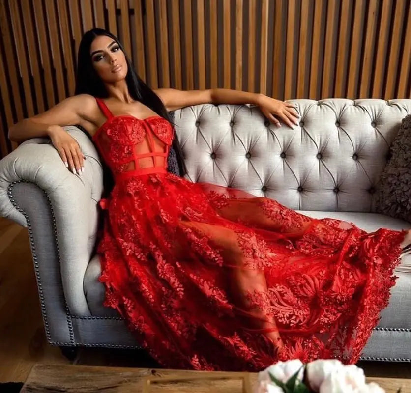 Red Slip Hollow Out Long Rayon Bandage Dress Evening Party Dress