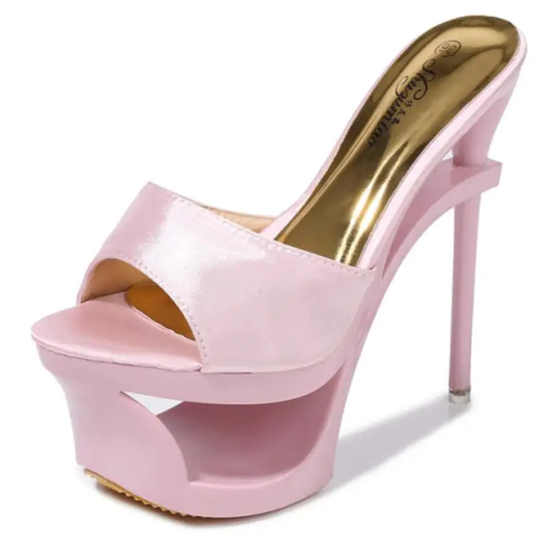Shoes Woman Summer Slippers Sliders Female+Shoes Platform Silk Strange Style Heel 15cm Satin Face Shoes Sandalias Mujer