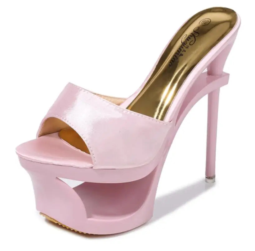 Shoes Woman Summer Slippers Sliders Female+Shoes Platform Silk Strange Style Heel 15cm Satin Face Shoes Sandalias Mujer