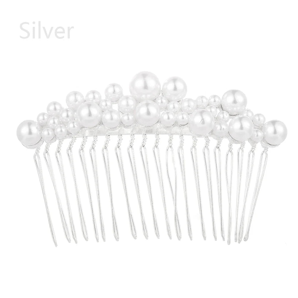 Women Bridal Rhinestone Clips Pearl Hair Combs Wedding Hair Accessories Hair Pin Bride Barrette Hair Tiara Jewelry Accessories silver