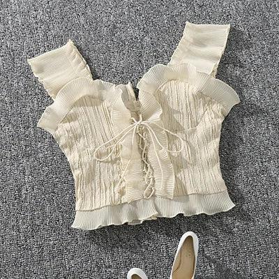 New Korean Fashion Sexy Slim Summer Tops White Black Casual Tank Top Women Bandage Sleeveless Crop Top Zipper Woman Clothes apricot