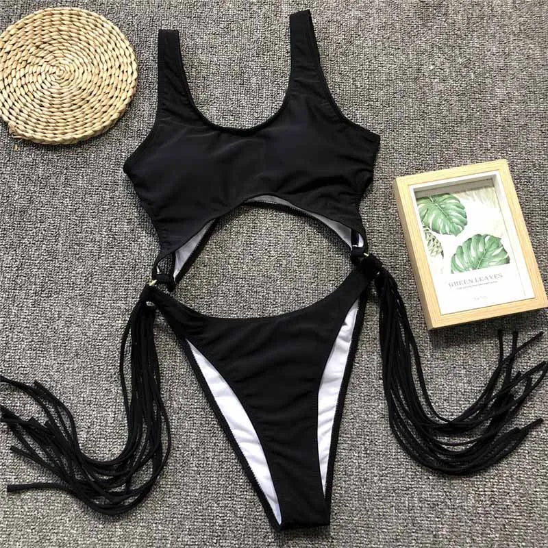 2023 New Sexy Leopard Swimwear Tummy Cut Out One Piece Swimsuit Female Tassel Bather Hollow Out Bathing Suit Swim Wear Lady 3880 3880 NO 3