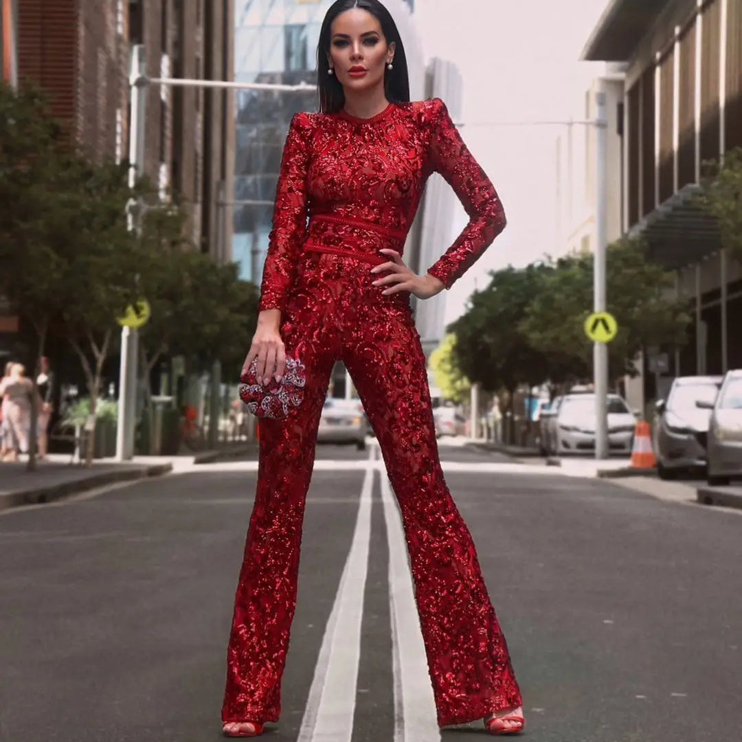 Combinaisons sexy en dentelle ajourée, pantalon flamme rouge, mode féminine, streetwear, collection printemps 2021