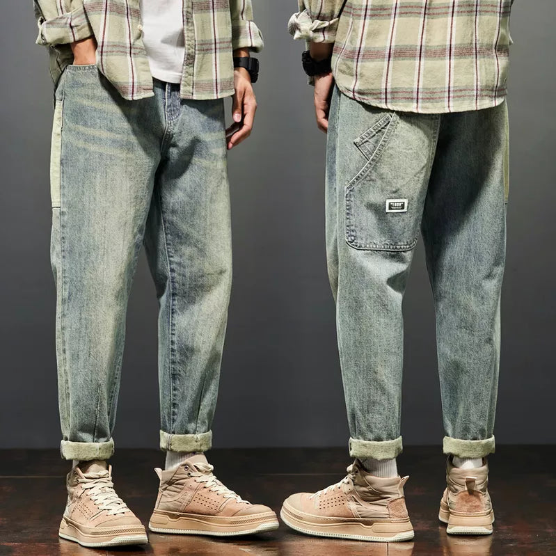 Jeans For Men Baggy Pants Loose Fit Harem Pants Vintage Clothes Men Fashion Pockets Patchwork Large Trousers Oversized 42