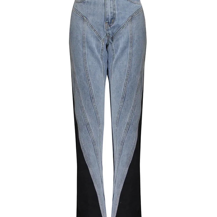 TWOTWINSTYLE Hit Color Patchwork Denim Two Piece Sets Women Long Sleeve Coat Jacket Female High Waist Pencil Pants Jeans 2022