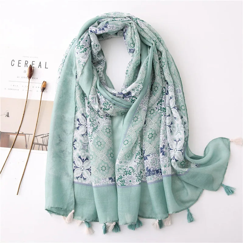 2023 Fashion Paisley Abstract Floral Tassel Viscose Shawl Scarf Lady High Quality Wrap Thin Pashmina Stole Muslim Hijab 180*90Cm 25