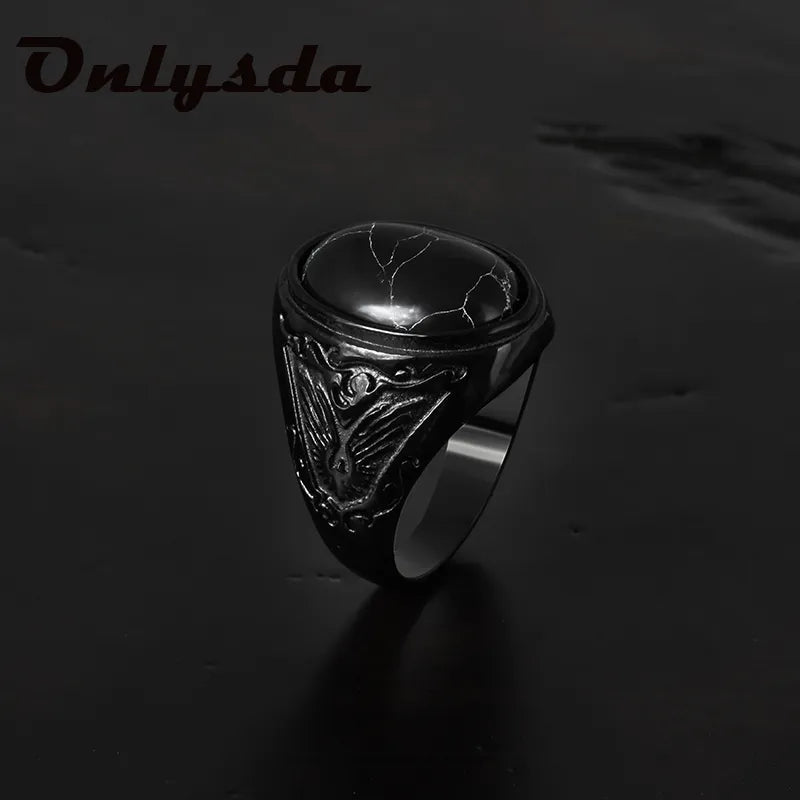 Stainless Steel Jewelry Ring Men Black Stone Rings Trend Charm Fashion Male Women Finger Band Engagement Wedding Gift