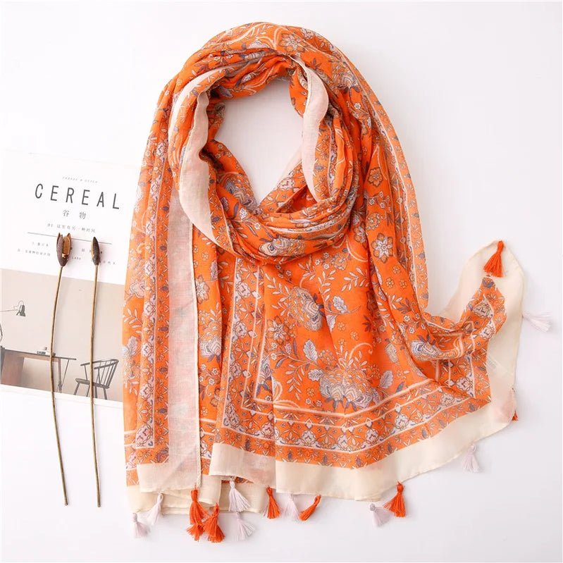 2023 Fashion Paisley Abstract Floral Tassel Viscose Shawl Scarf Lady High Quality Wrap Thin Pashmina Stole Muslim Hijab 180*90Cm 22