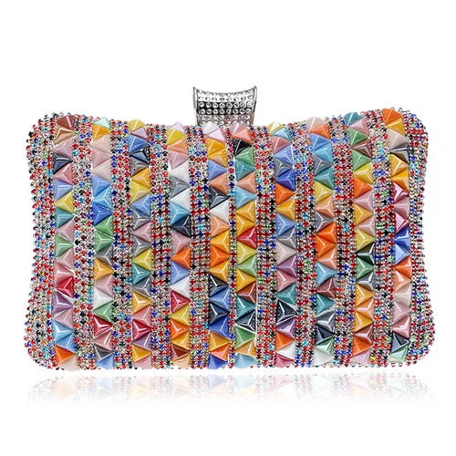 Flower Candy Color Women Evening Bags Wedding Party Event Clutch Diamonds Metal Rhinestones Handbags Beading Purse Diamonds Bag YM1184silver Mini(Max Length<20cm)
