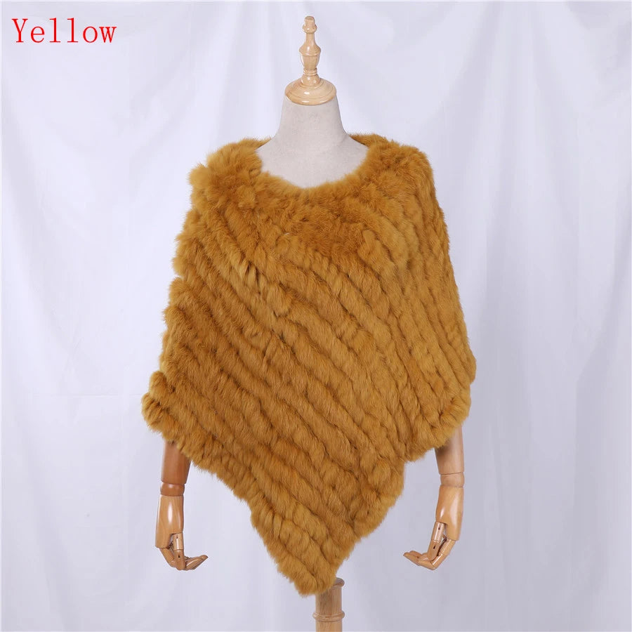 Rabbit Fur Knitted Natural Fur Poncho Fashion Wrap Coat Shawl Lady Scarf Natural Fur Wedding Party Wholesale Cape Yellow