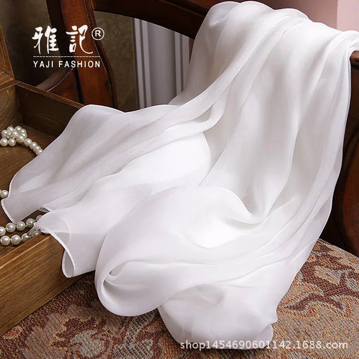 100% silk scarf Women White Solid Color Luxury Brand Pure Real silk Scarf Ladies silk Scarf female Autumn Winter Spring Summer White