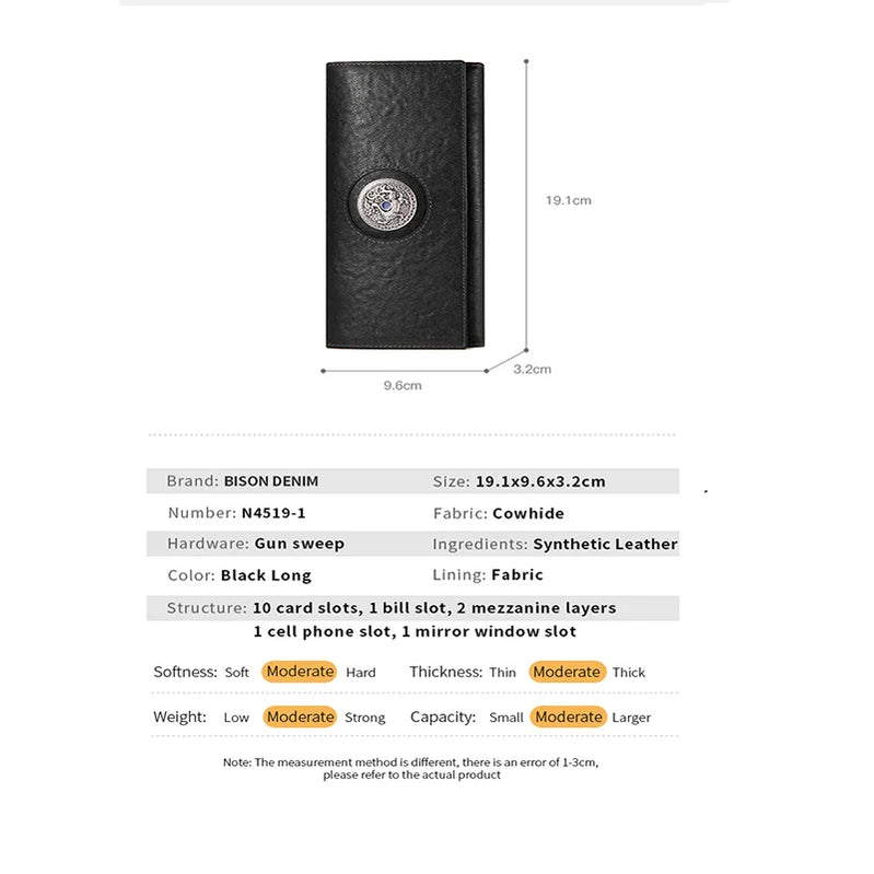 Vintage Long Wallet Genuine Leather New Designer Brand Luxury Cowhide Handbag Card Holder Men Women Purse Wallet