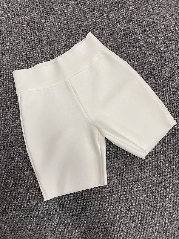 Calças de bandagem de rayon elásticas cinza preto e branco de celebridades de alta qualidade, shorts esportivos justos da moda