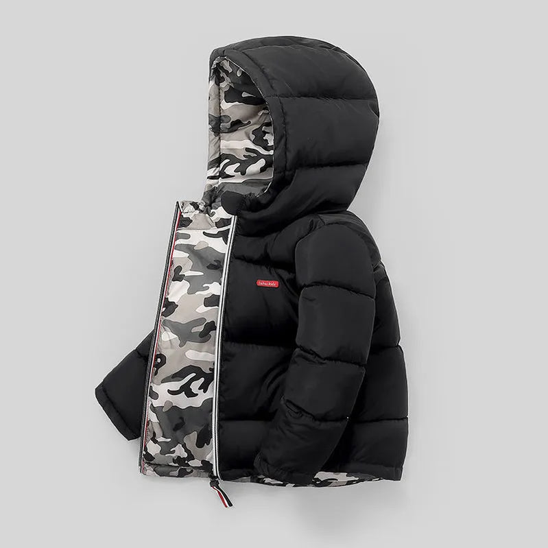 Can Be Worn On Both Sides Winter Boys Jacket Thick Keep Warm Hooded Coat For Kids Children Birthday Christmas Present Outerwear JK216-Black