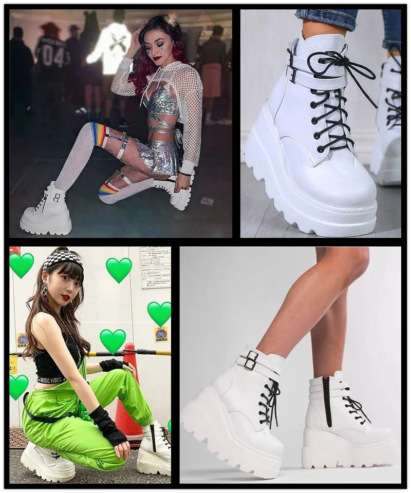 Big Sizes 43 Platform High Heels Cosplay Fashionable Autumn Winter Wedges Shoes Ankle Boots Women Booties PU