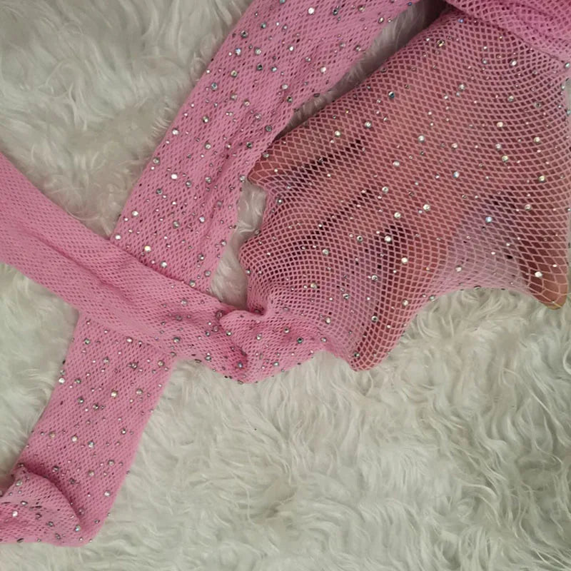 Sexy Glitter Small Mesh Thin Pantyhose Women Individuality Shiny Fishnet Tights Sell Well Pink one size