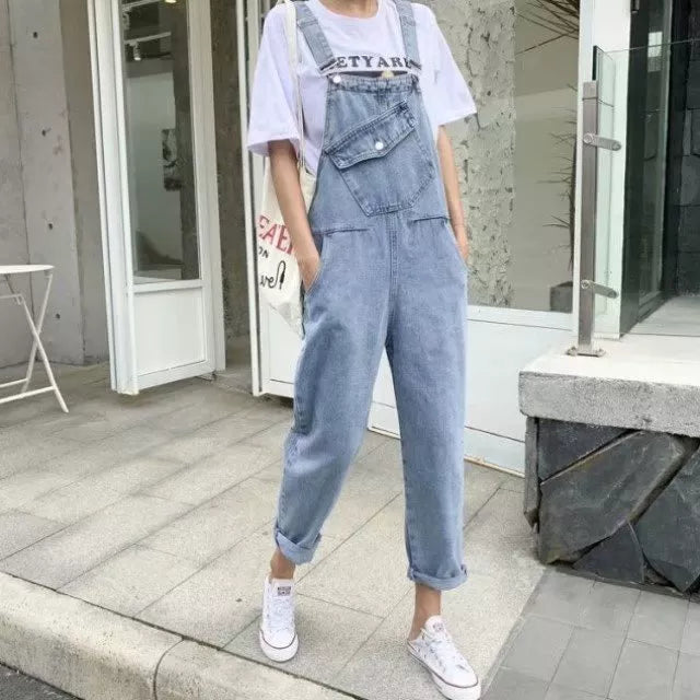 Denim Jumpsuits Women Pant Woman Jeans High Waist Denim Pants Wide Leg Denim Clothing Blue Jeans Vintage Fashion