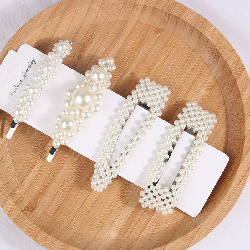 5Pcs/Set Fashion Pearl Hair Clip Snap Button Hair Pins for Women Sweet Pearl Hairpin Hair Clips Jewelry Lady Barrette Stick 4 silver color