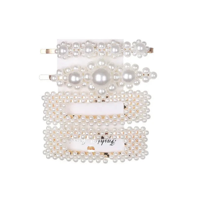 5Pcs/Set Fashion Pearl Hair Clip Snap Button Hair Pins for Women Sweet Pearl Hairpin Hair Clips Jewelry Lady Barrette Stick 11 Gold color
