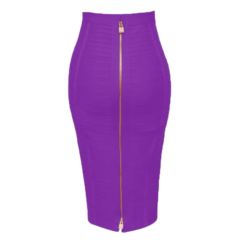 Saia lápis preta, vermelha, azul, laranja, com zíper, justa, de rayon, para festa diurna