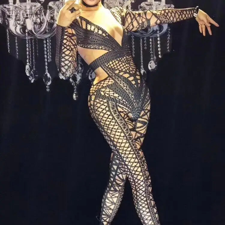 Sexy Stage White Jumpsuit Costume One-piece Nightclub Dance Outfit Party Wear Singer Stage Performance gogo singer Clothes black One Size