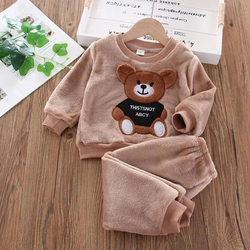 Baby Boys And Girls Clothing Set Tricken Fleece Children Hooded Outerwear Tops Pants 3PCS Outfits Kids Toddler Warm Costume Suit Khaki