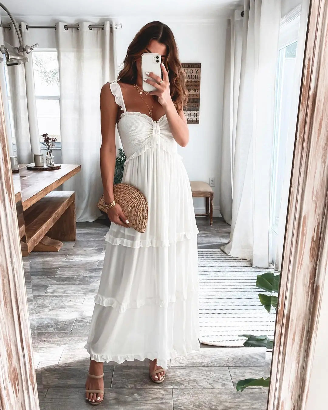 Summer Solid Tunic Women Maxi Dress V Neck Female Elegant Ruffles Party Long Dresses Beach Spaghetti Strap Casual Sundress