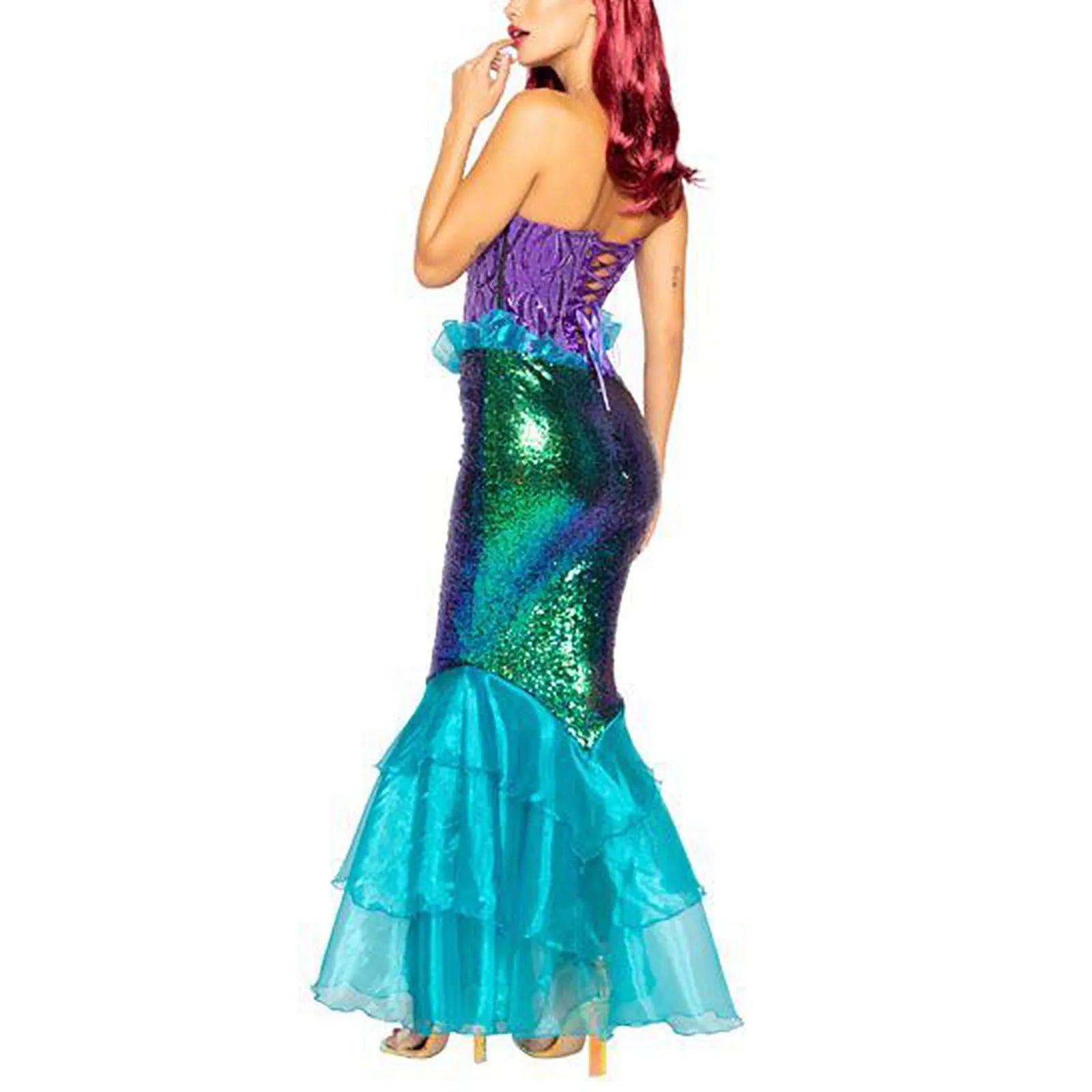 Women Mermaid Princess Carnival Halloween Costumes Ruffle Sequins Long Tail Fancy Clothing Sexy Cosplay Party Deluxe Vestidos