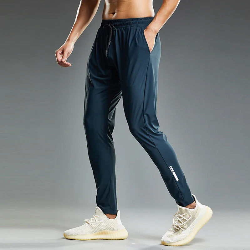 Summer Elastic Men Running Sport Pants Jogging Sweatpants Casual Outdoor Training Gym Fitness Trousers gray blue