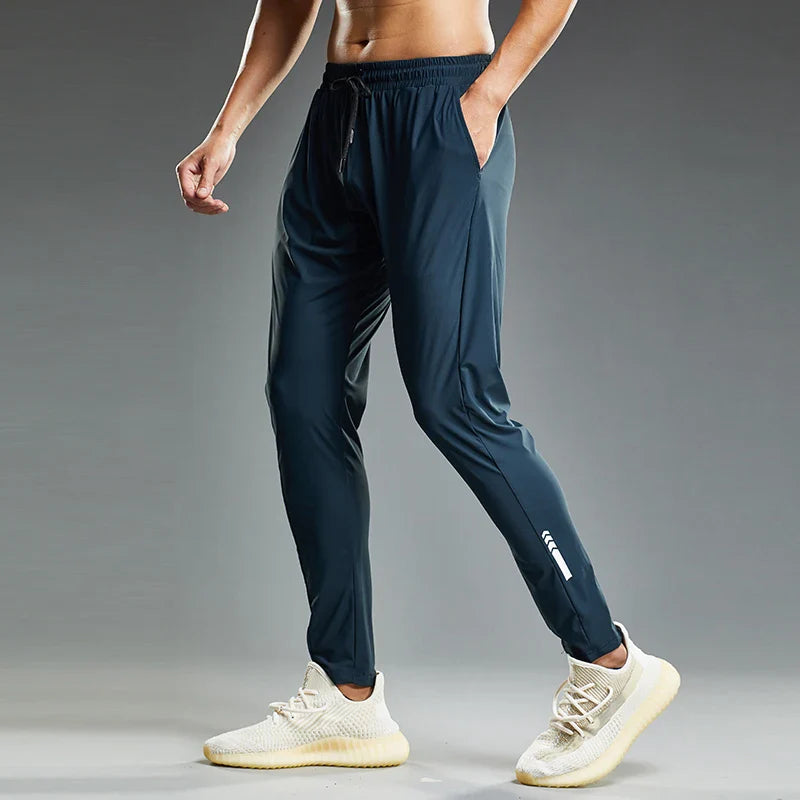 Summer Elastic Men Running Sport Pants Jogging Sweatpants Casual Outdoor Training Gym Fitness Trousers gray blue