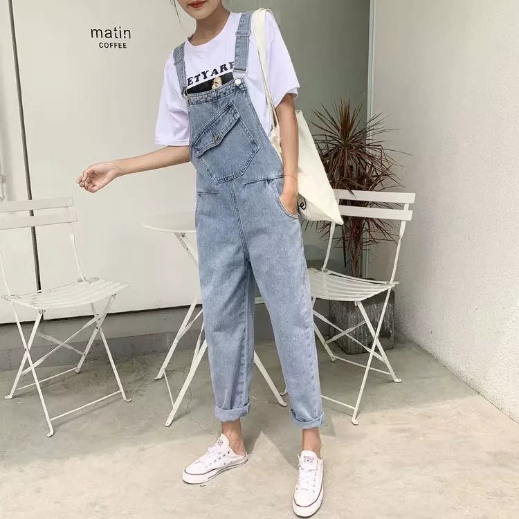 Denim Jumpsuits Women Pant Woman Jeans High Waist Denim Pants Wide Leg Denim Clothing Blue Jeans Vintage Fashion sky blue