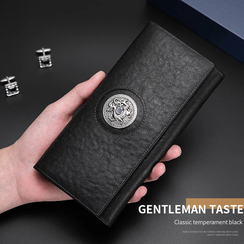 Vintage Long Wallet Genuine Leather New Designer Brand Luxury Cowhide Handbag Card Holder Men Women Purse Wallet