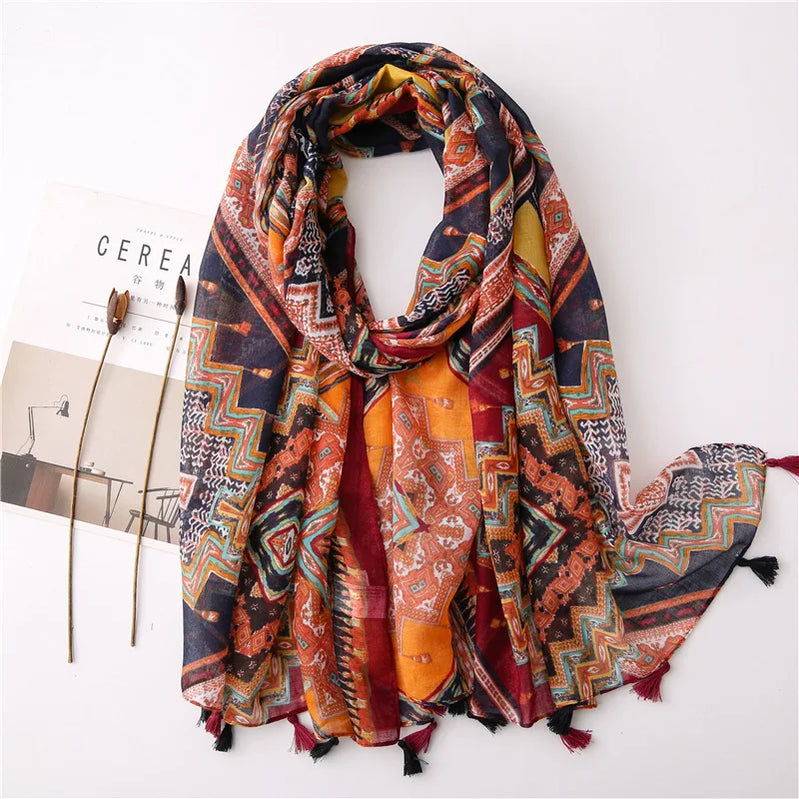 2023 Fashion Paisley Abstract Floral Tassel Viscose Shawl Scarf Lady High Quality Wrap Thin Pashmina Stole Muslim Hijab 180*90Cm 1