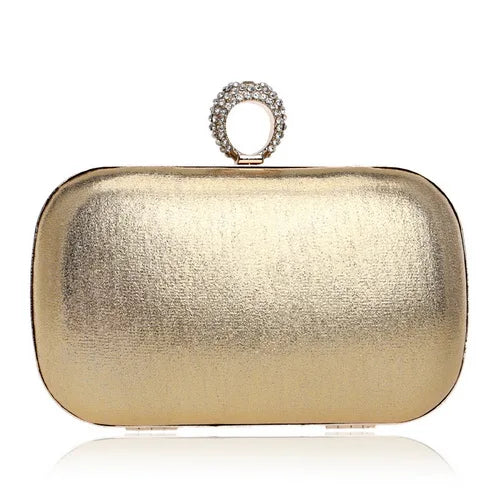 Fashion Finger Ring Women Metal Clutch Bags Diamonds Satin Chain Shoulder Rhinestones Party Handbags Retro Golden Purse YM1015gold Mini(Max Length<20cm)