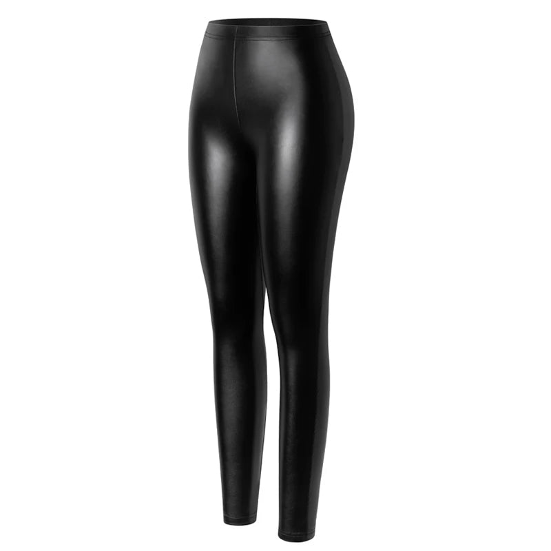 Fashion Women PU Leather Black Pants High Waist Leggings Slim Leather Legging Skinny Fleece Trousers Push Up black