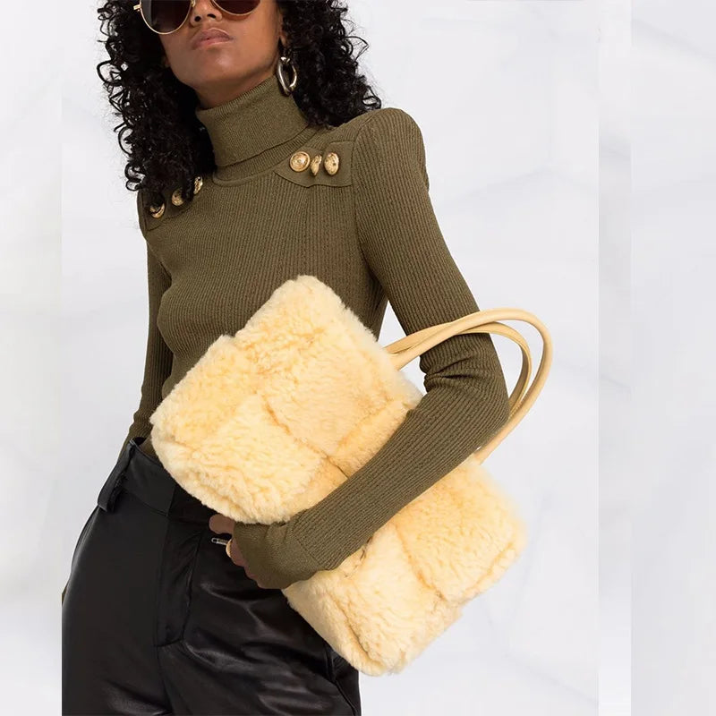 Classic Turtlenecks Pullovers Long Sleeve Gold Buckle Sweater Women Winter Fall Casual Elasticity Knitting Top