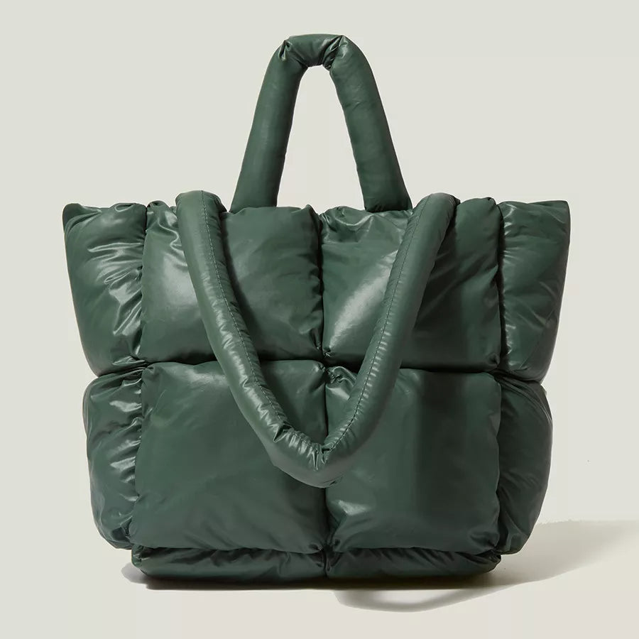 Fashion Large Tote Padded Handbags Designer Quilted Women Shoulder Bags Luxury Nylon Down Cotton Crossbody Bag Winter Purse Green