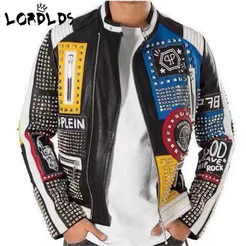 Men Leather Jacket 2024 Fashion Motorcycle Style Studded Punk Rock Cool Zipper Streetwear Biker Coats