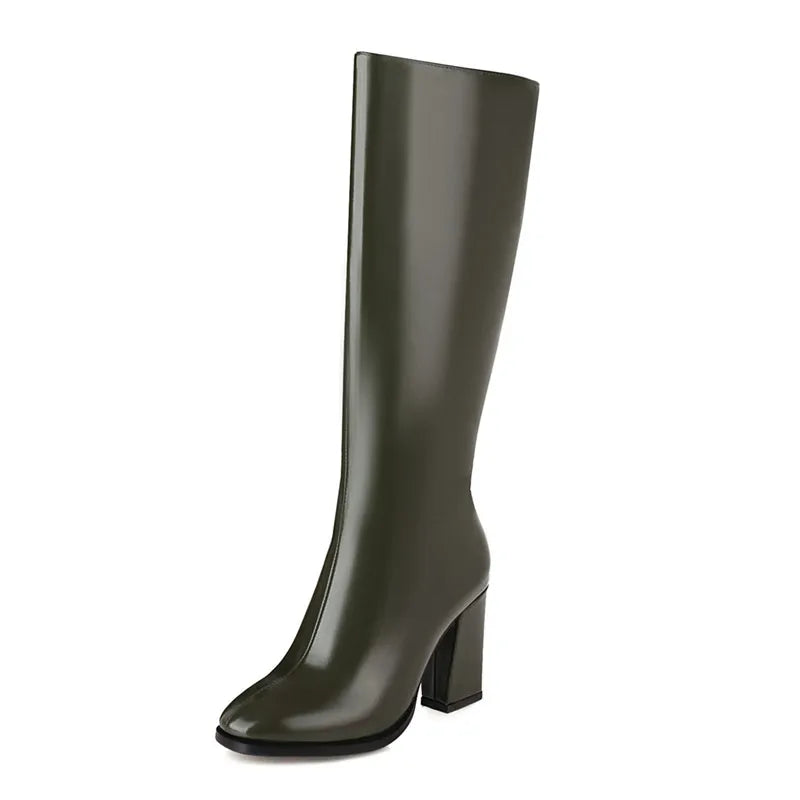 Elegant Knee High Boots Women Autumn Winter Women's High Boots Zipper Heels White Green Long Shoes Ladies Large Size 48 green