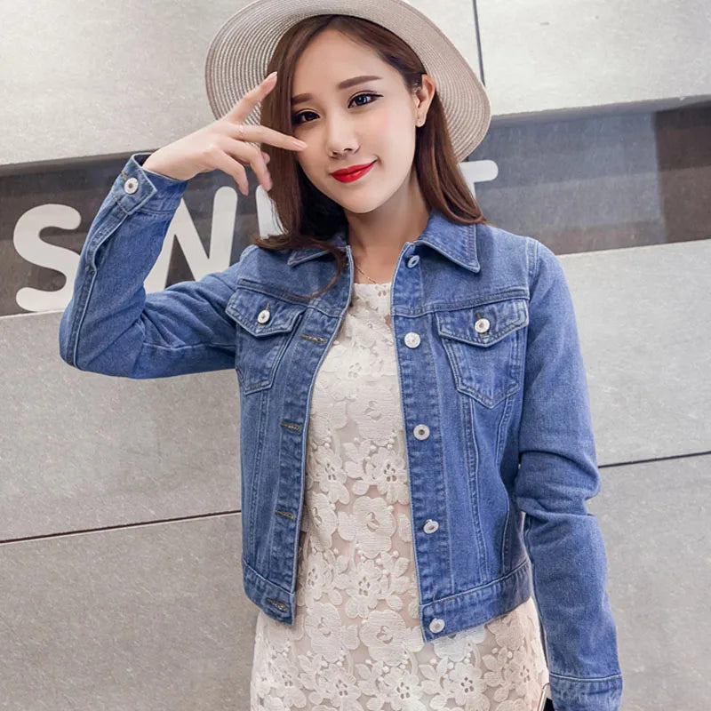 New Long Sleeve winter Slim White Black Jeans Top For Women Solid Denim Jacket Women Short Overcoat Ladies Jackets Tops Blue
