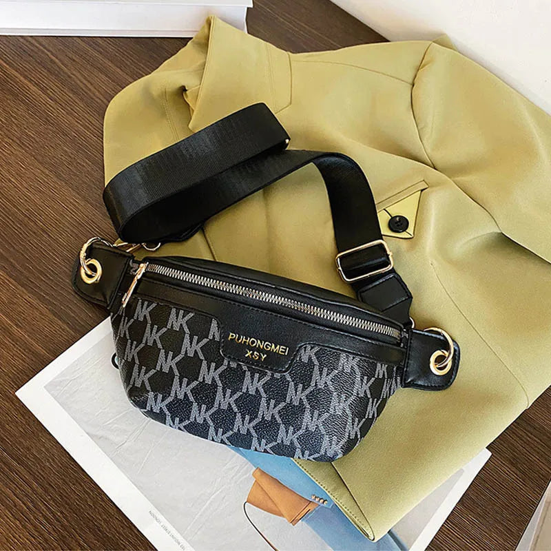 Women Chain Waist Bag PU Leather Fanny Pack Waist Belt Bag for Women Luxury Shoulder Crossbody Chest Purses and Handbag Black B