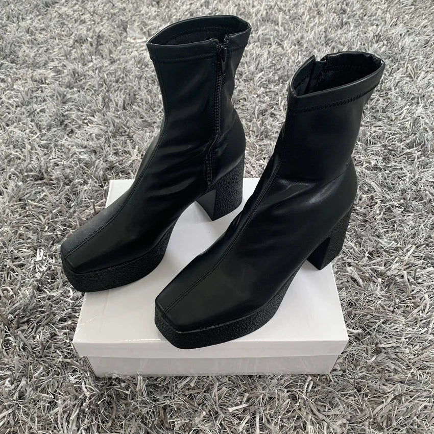 Ankle Boots Women Platform Boots Female Fashion Short Boot Black Chunky High Heel Women Shoes Big Size 42