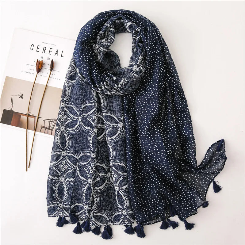 2023 Fashion Paisley Abstract Floral Tassel Viscose Shawl Scarf Lady High Quality Wrap Thin Pashmina Stole Muslim Hijab 180*90Cm 6