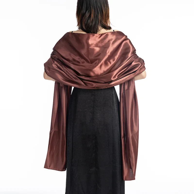 19 Colors New Arrival Women Evening Wraps Shawls 240*70cm Satin Long Formal Wedding Party Ladies Bolero 2 Size Can Choose coffee