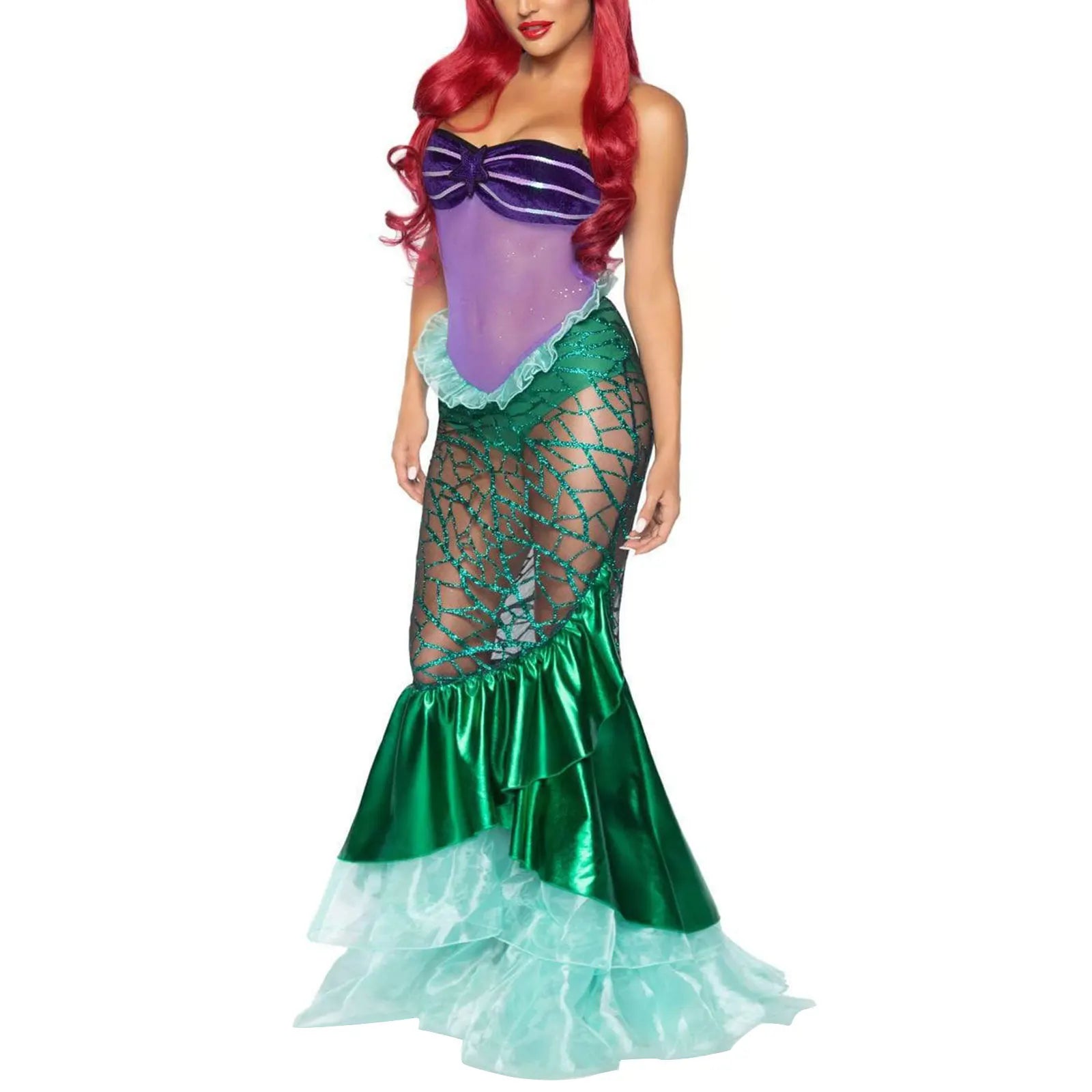 Women Mermaid Princess Carnival Halloween Costumes Ruffle Sequins Long Tail Fancy Clothing Sexy Cosplay Party Deluxe Vestidos