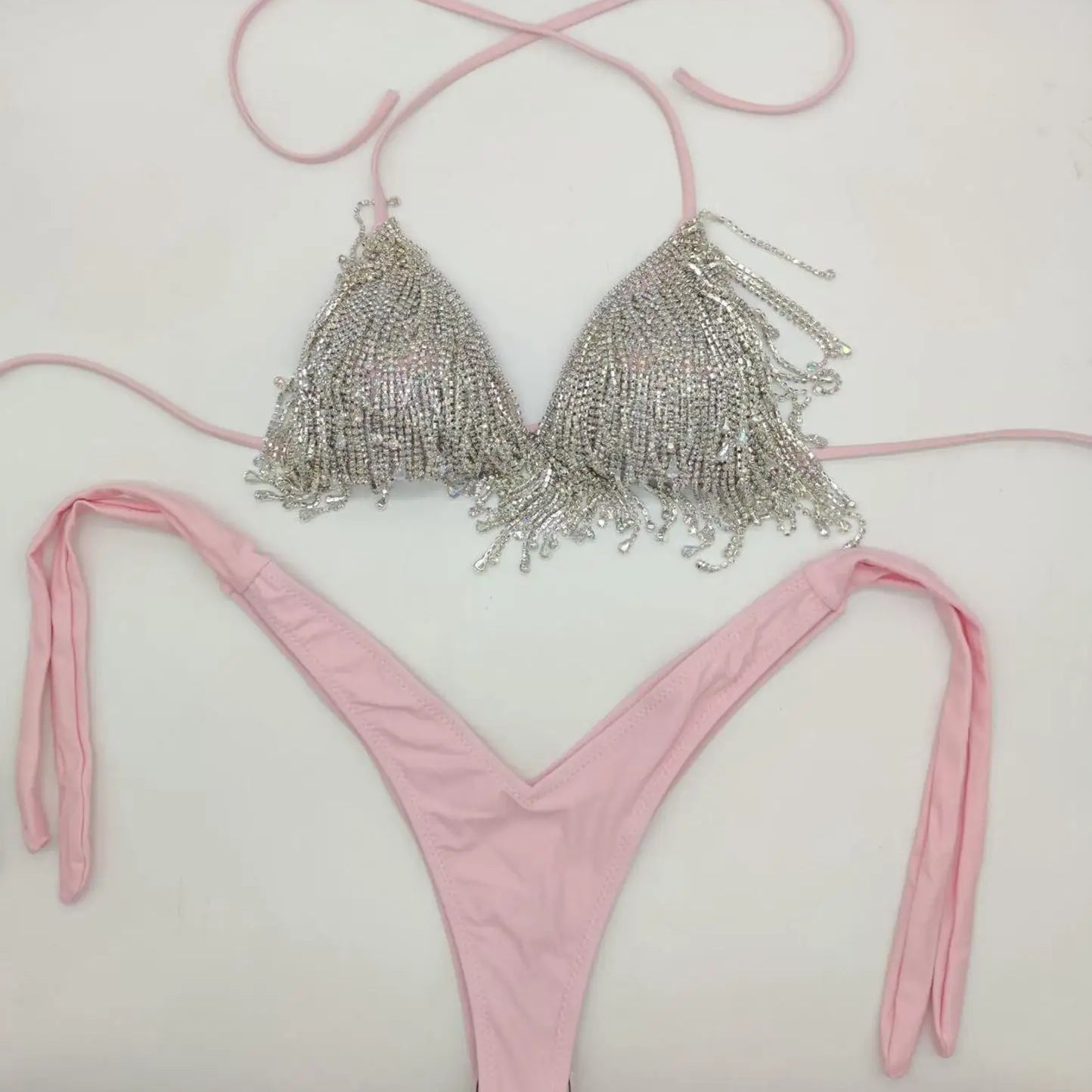 Crystal bikini diamond swimwear biquini diamond bikini beachwear popular swim suit rhinestone swimsuits bikini Pink