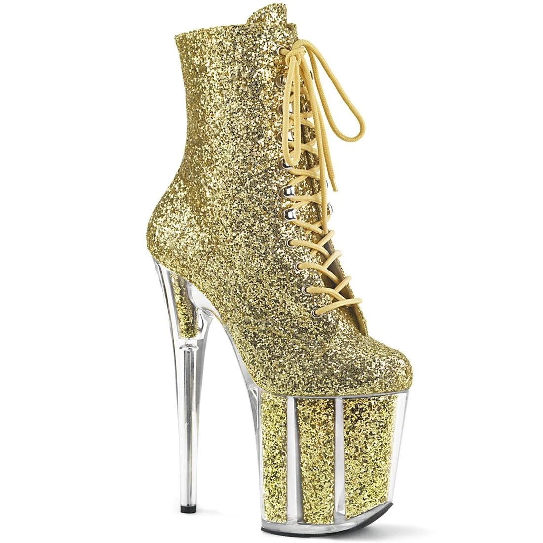Stilettos 20cm Thin Heels Ankle boots transparent Platforms shoes Woman Rhinestone Tassels Botas Mujer Sequined pumps Yellow