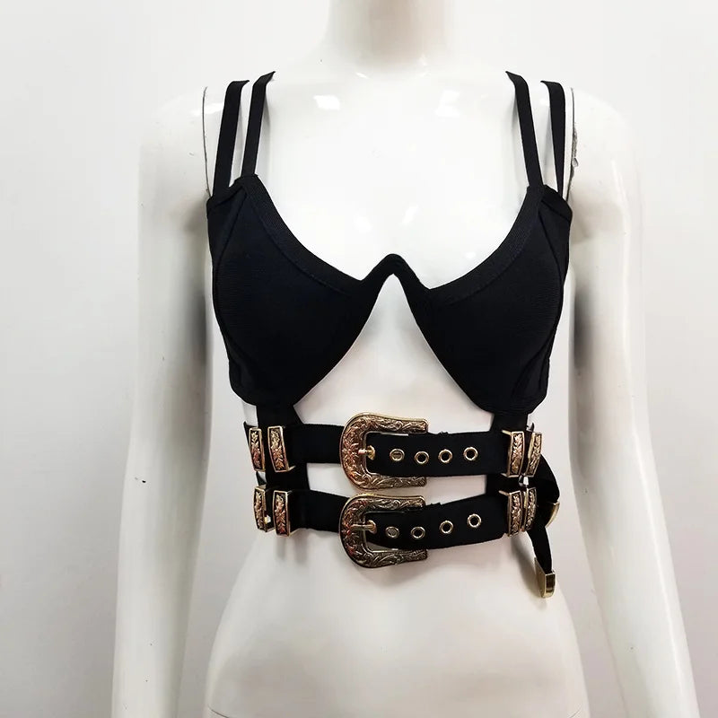 Celebridade Preto Vermelho Branco Sem Mangas Botão Curto Bandagem Top Bodycon Sexy Top Wear
