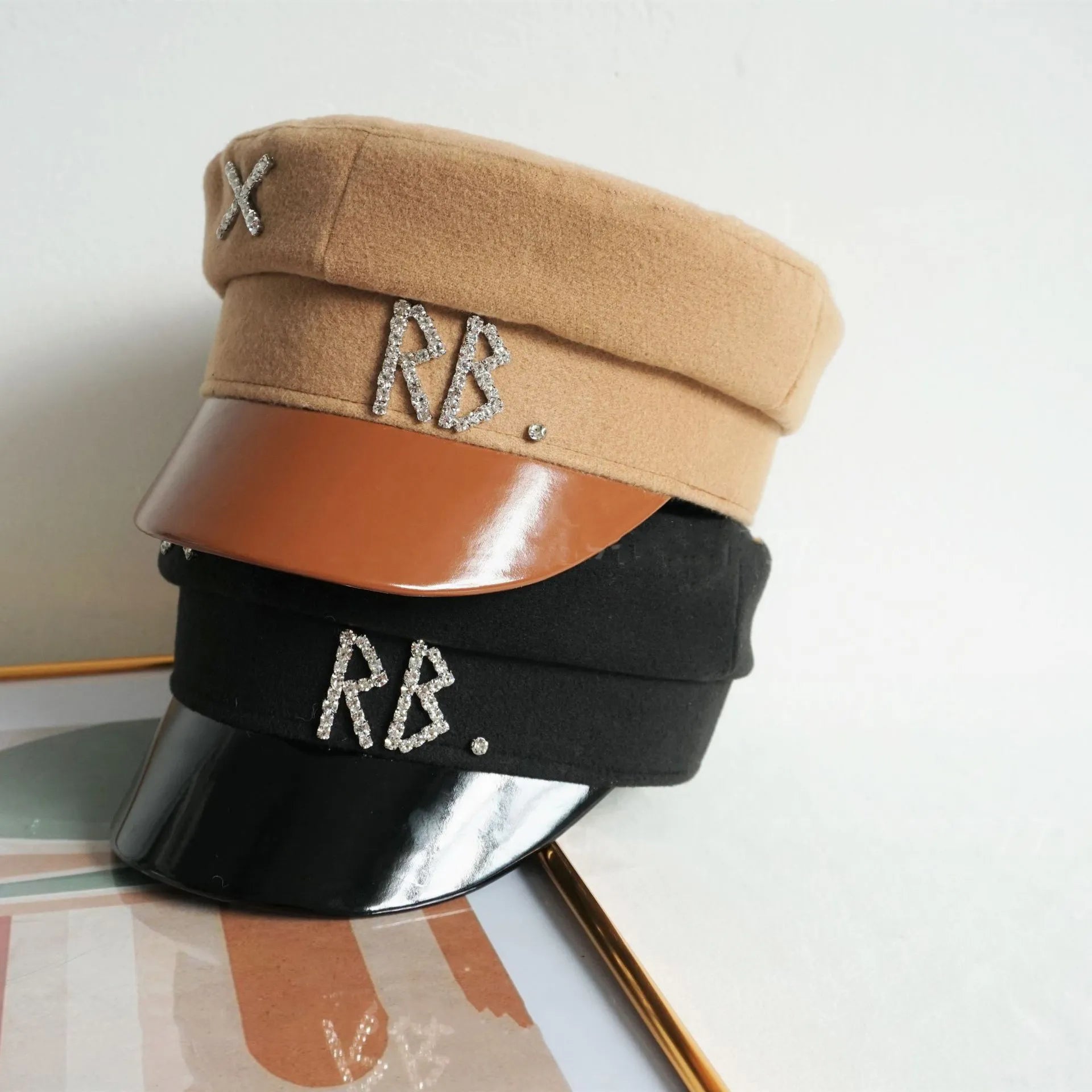 Women Hats Crystal baker boy hat Wool Newsboy Caps Female Flat Militray Caps Visor S-XL