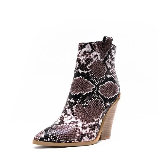 MStacchi Gold Snake Print Ankle Boots For Women Wedge High Heels Boots Woman Runway Design Chunky Heels Botas Mujer Western boot